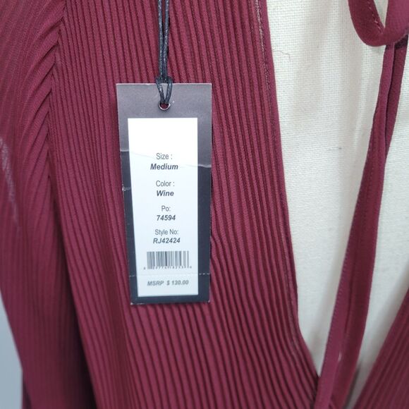 Romeo and Juliet Couture blouse, sheer long sleeve, burgandy, SZ Medium NWT - Picture 6 of 8